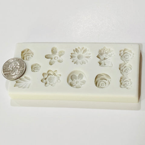 Small Rectangle Flowers & Leaf Silicone Mold